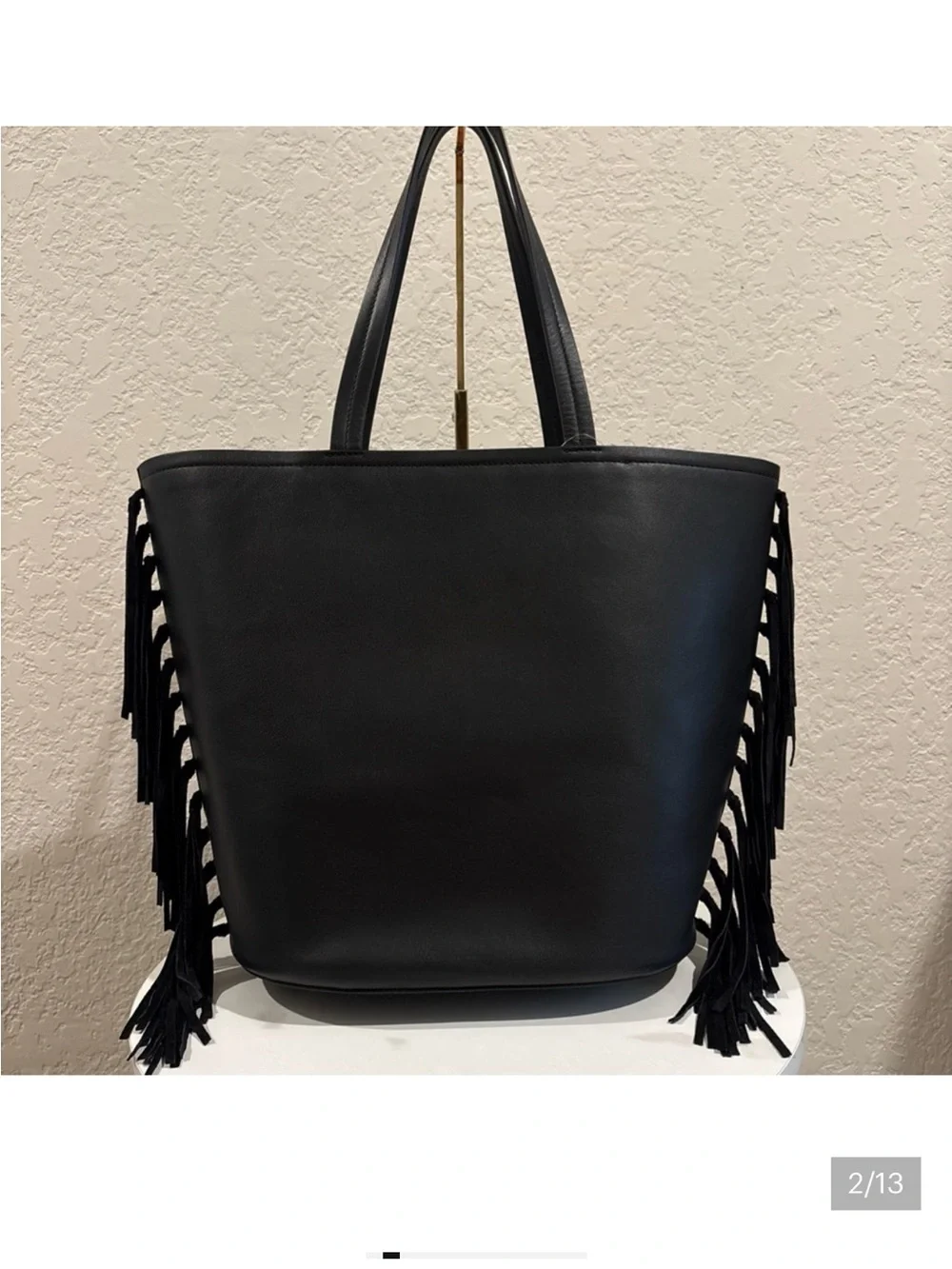 Kate Spade Black Leather Fringe Tote NWT Large Western Boho Bag